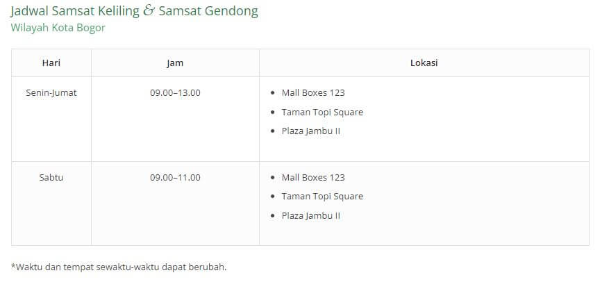 Jadwal dan Lokasi SAMSAT Keliling Bogor Mei 2022