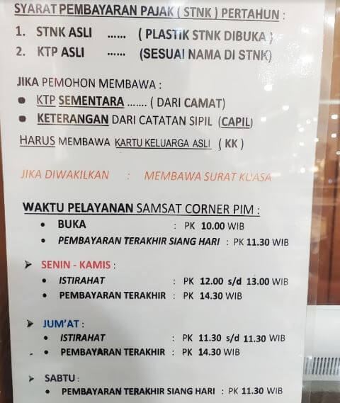 Jadwal dan Syarat Pembayaran Pajak SAMSAT Corner Indah Mall Mei 2022