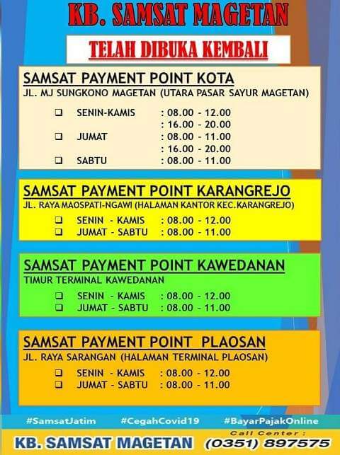 Layanan payment point SAMSAT Magetan telah dibuka kembali