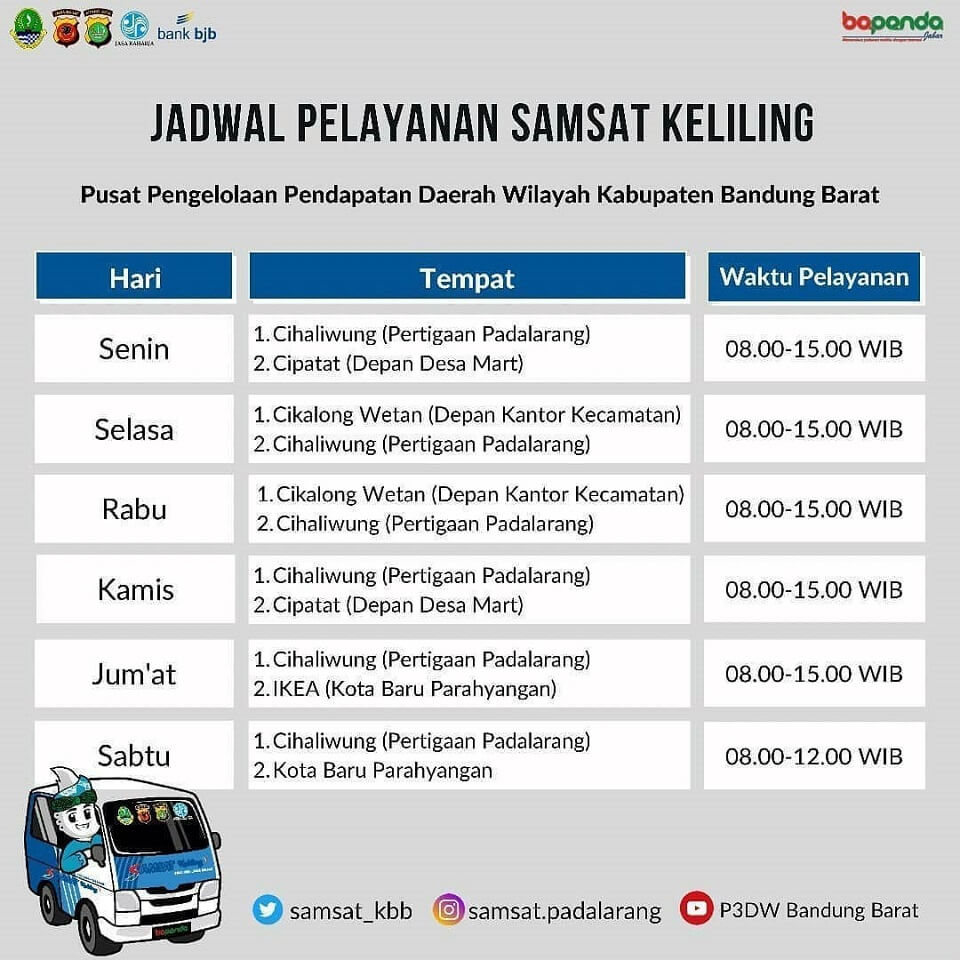Berikut jadwal Samsat Keliling Kabupaten Bandung Barat Mei 2022