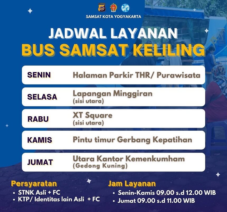 Jadwal SAMSAT Keliling Kota Yogyakarta Februari 2023