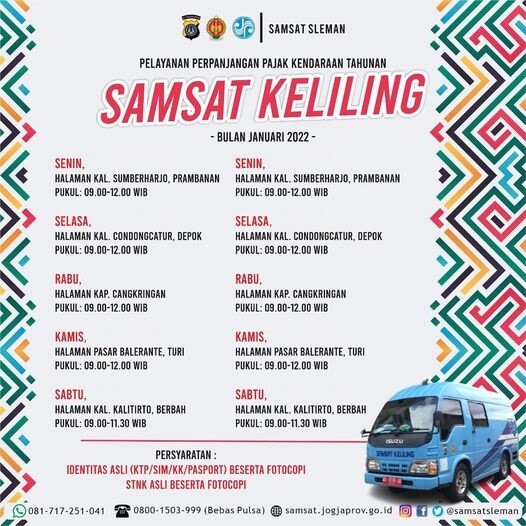 Pelayanan Perpanjangan Pajak Tahunan SAMSAT KELILING Samsat Sleman Bulan Mei 2022